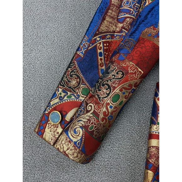 Vintage Nina Ricci Blazer 38 Blue Gold Red Ornate Brocade Griffin Haute Boutique - Picture 11 of 13